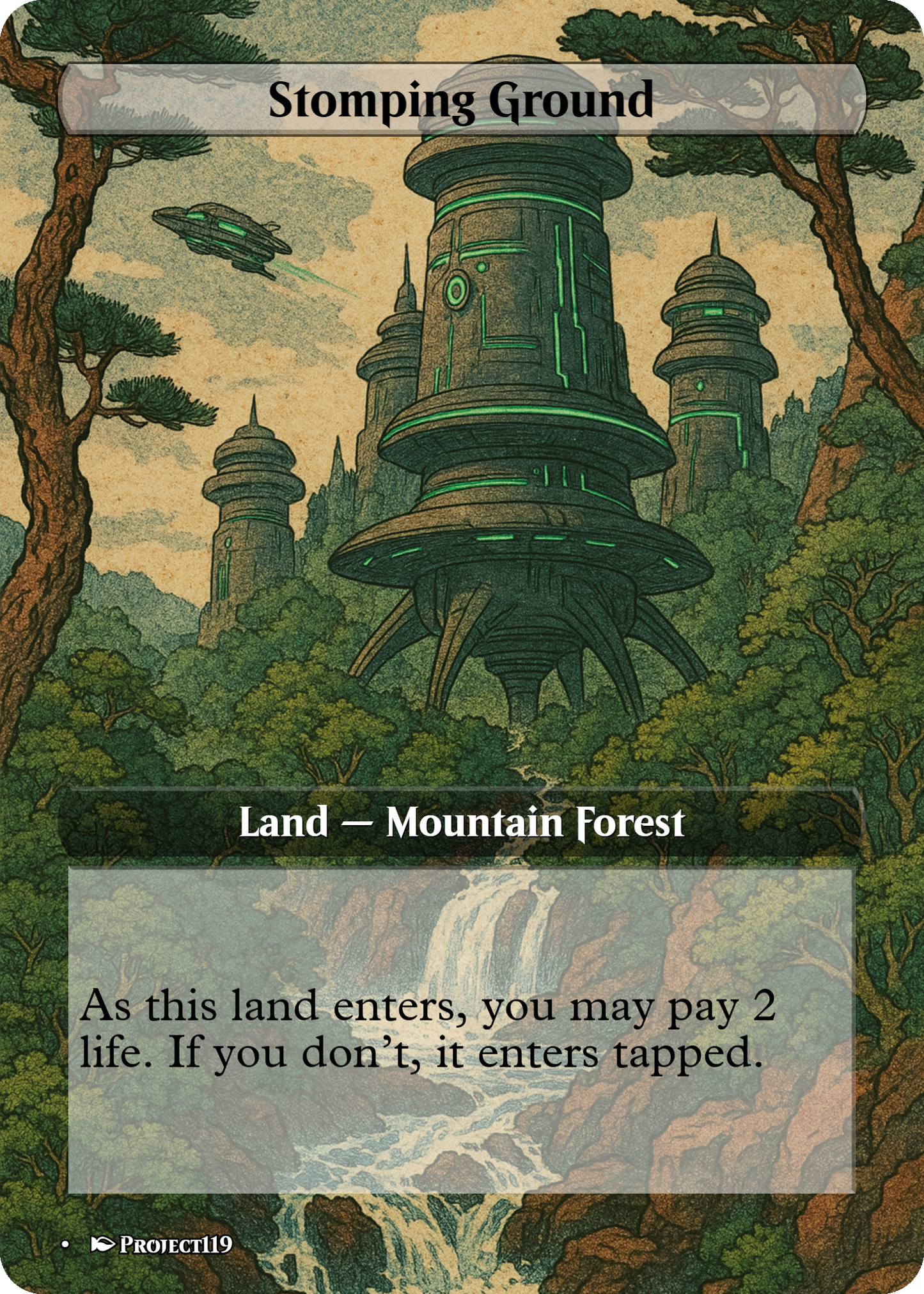 Sci Fi Japanese Wood Block Inspired 62 Card Mega Land Bundle - Magic the Gathering Proxy Cards