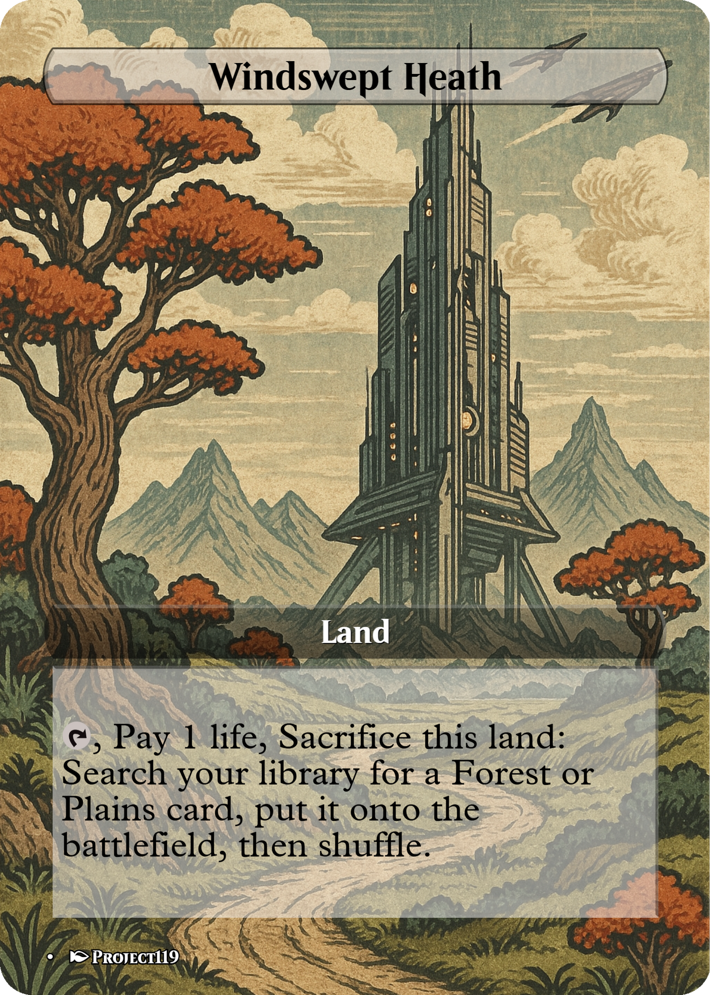 Sci Fi Japanese Wood Block Inspired 62 Card Mega Land Bundle - Magic the Gathering Proxy Cards