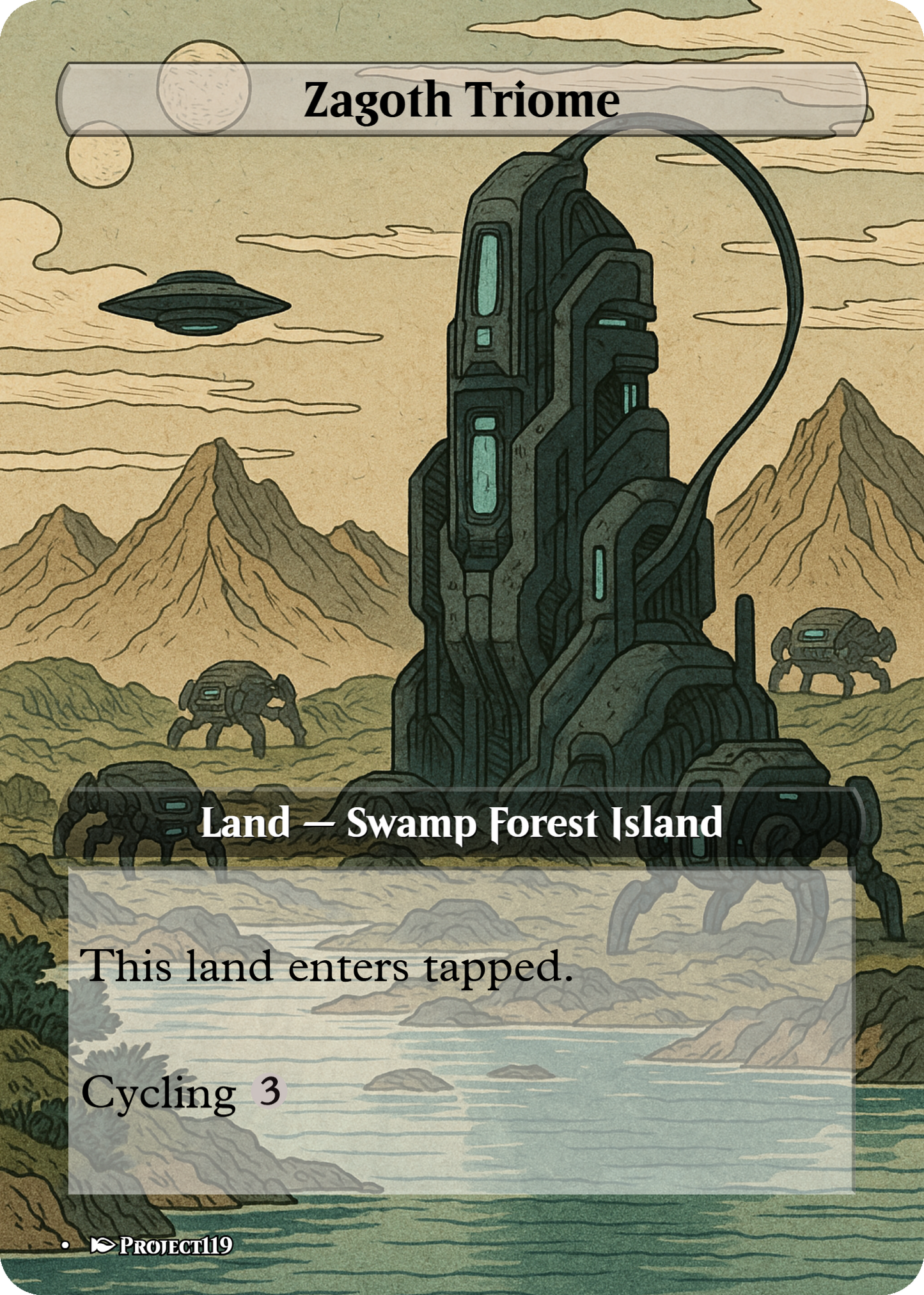 Sci Fi Japanese Wood Block Inspired 10 Triome Land Bundle - Magic the Gathering Proxy Cards