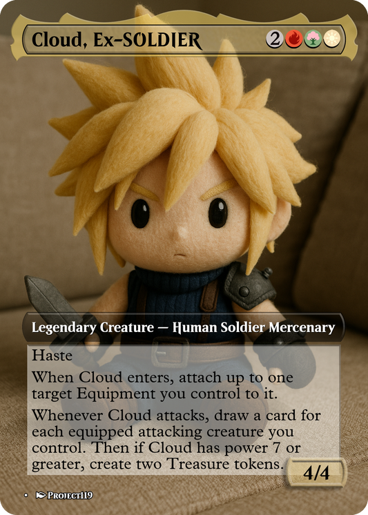 Cloud, Ex-SOLDIER - Plushie Inspired Magic the Gathering Proxy Card