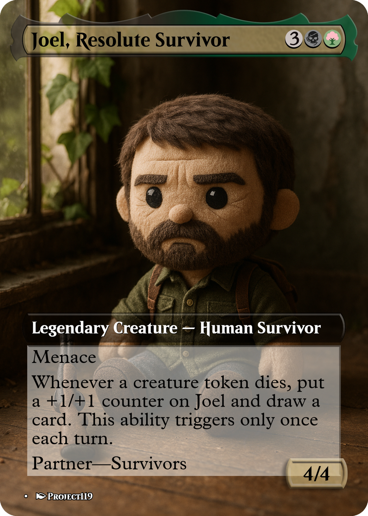 Joel, Resolute Survivor - Plushie Inspired Magic the Gathering Proxy Card