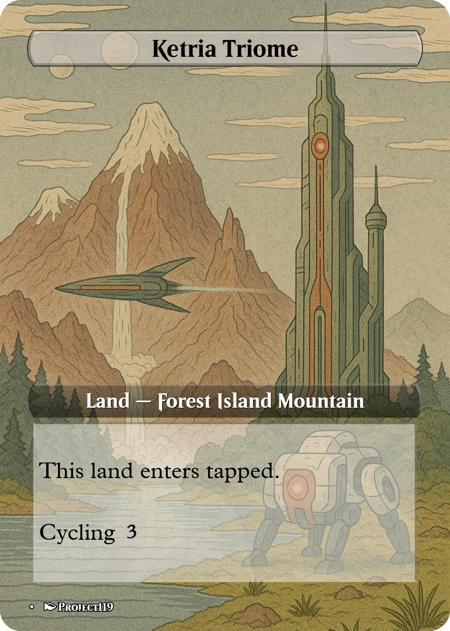 Sci Fi Japanese Wood Block Inspired 10 Triome Land Bundle - Magic the Gathering Proxy Cards