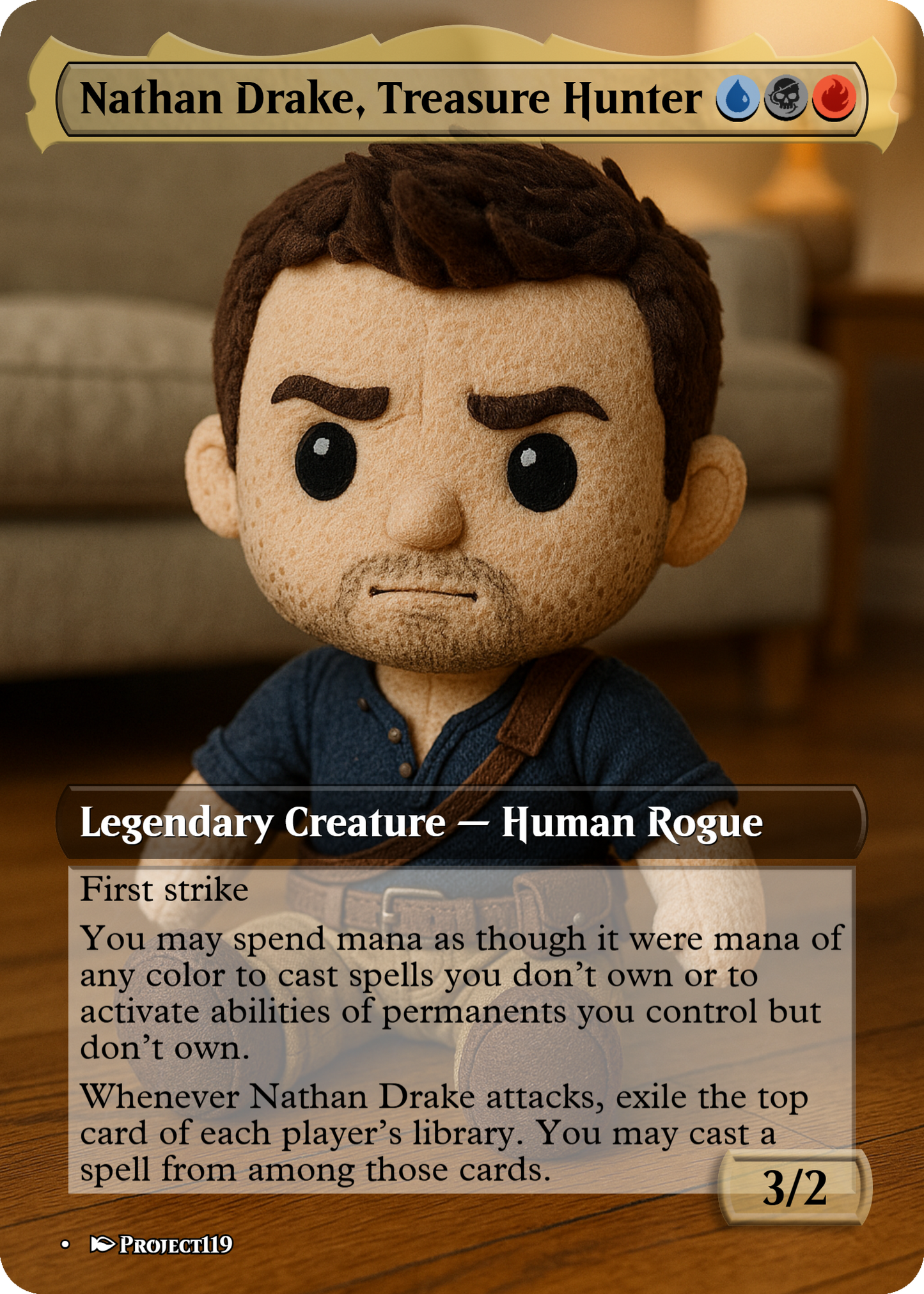 Nathan Drake, Treasure Hunter - Plushie Inspired Magic the Gathering Proxy Card