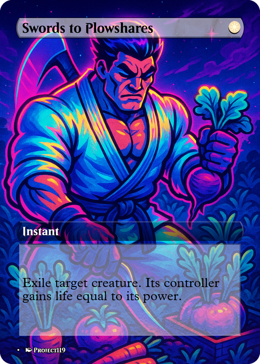 Swords to Plowshares - Neon Arcade Inspired Magic the Gathering Proxy Card